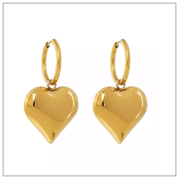 LemurianMuse Jewelry - NEW 18K Gold 3D Heart Earrings